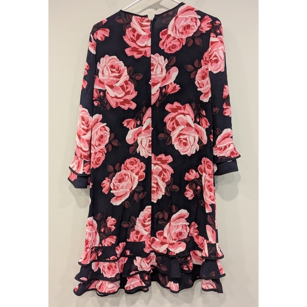 Kate Spade Rosa Pink Floral Ruffle 3/4 Length Sleeve Dress Size Small - Picture 4 of 5
